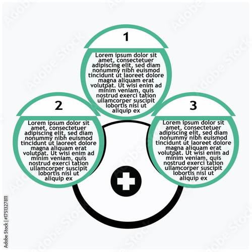 Health & Wellness plan template. Circle with medical icon. Vector illustration 3 step