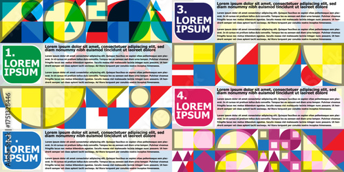 Abstract geometric pattern background mix color, vector circle, triangle and square line color art design for posters, banner, backdrop, promos, brochures, event backdrop,