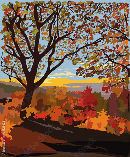 Autumn landscape with mountains and trees against the backdrop of mountains 2.eps
