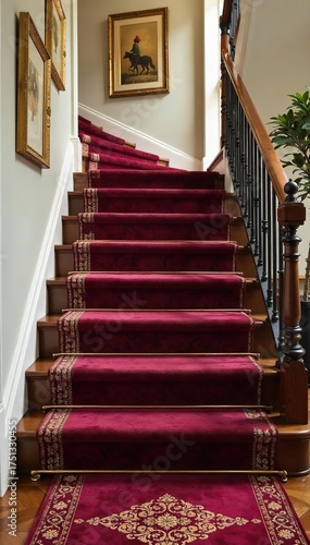 Elegant Burgundy Stair Runner Carpet Luxurious Soft Pile for Upscale Homes, Adding Warmth and Sophistication to Any Staircase.