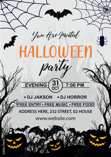 Spooky Halloween Party Event Flyer Invitation Card, Social Media Banner Template Design Idea