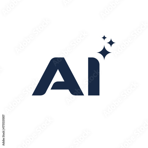 AI logo or icon in flat vector style. Artificial intelligence, creative generation, modern technology abstract digital symbols. Graphic design collection for web buttons, software, application badges