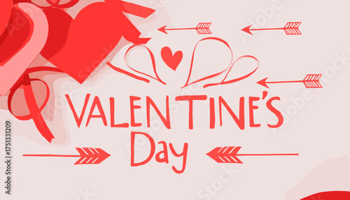 Valentine's Day banner with a heart and Cupid's arrows in festive design
