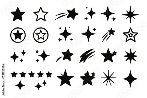 Star and Sparkle Icon Collection in Black on Transparent Background for Celestial and Magical Design