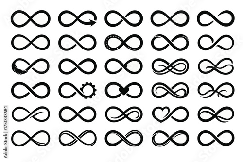 Infinity Symbol Collection with Decorative Variations in Black on Transparent Background