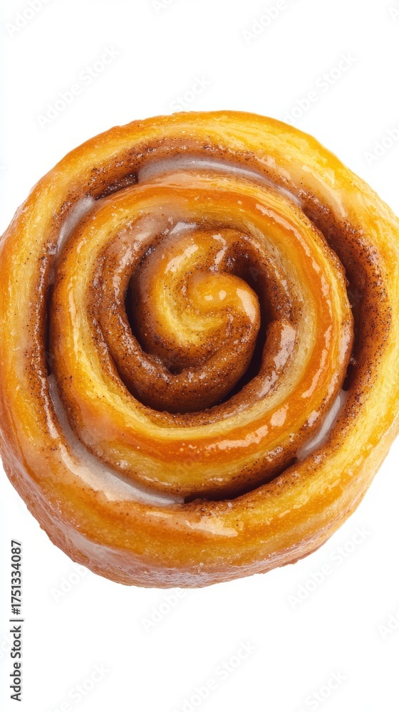 Fototapeta premium Cinnamon roll with sugar glaze, rolled by hand.