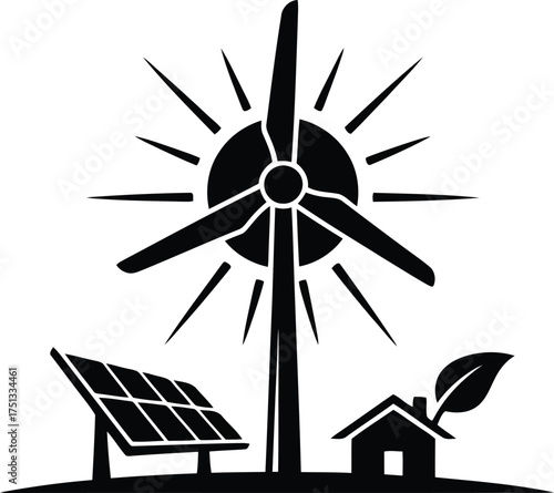 Green Energy Source Vector Illustration Isolated on PNG Background Black Silhouette Graphic Design for Renewable Power Sustainability Alternative Energy Ecology