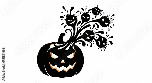 Spooky jack-o'-lantern erupting with mischievous spirits on Halloween night