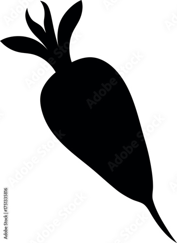Radish Silhouette Icon with Leafy Top for Garden and Nutrition Themes