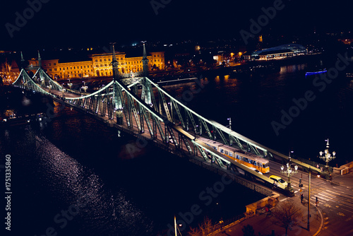 Budapest skyline with the bridge and castle in the night