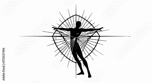 Silhouette of a figure in a dynamic pose, symbolizing human potential and scientific exploration.