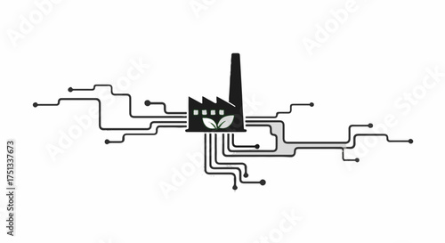 Modern factory with integrated digital network, symbolizing green technology and innovation