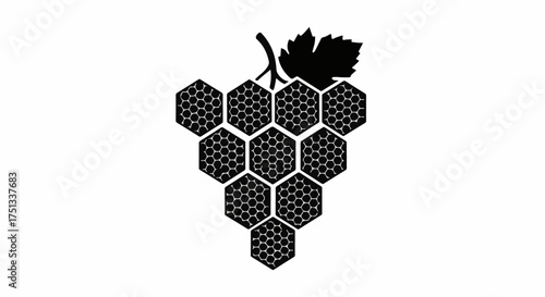 Abstract bunch of grapes formed from geometric honeycomb hexagons, symbolizing nature and structure