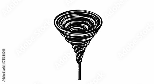 Stylized funnel cloud illustration with swirling lines on white background