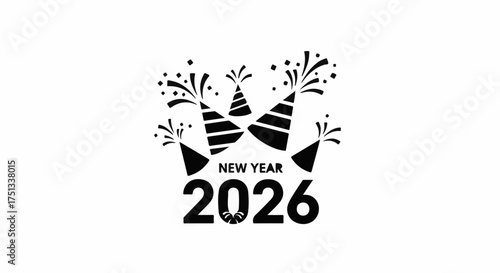 Festive celebration with exploding party poppers and New Year 2026 text