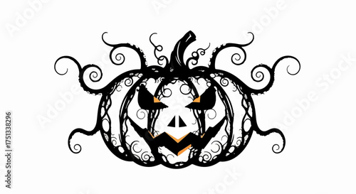 Spooky Halloween pumpkin with intricate swirling vines and glowing eyes