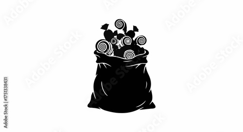 Overflowing sack filled with delicious colorful candies, a sweet treat for any celebration.