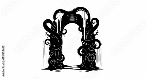 Mysterious dark archway with dripping tentacles and eerie atmosphere