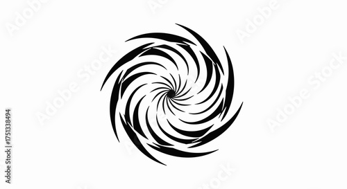 Abstract swirling black vortex on a clean white background, creating a sense of movement and energy.