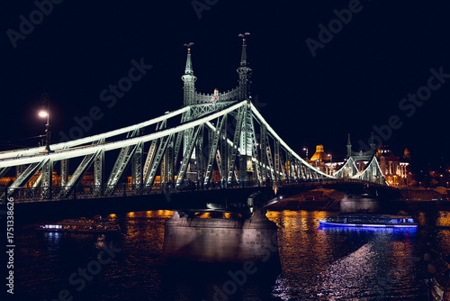 Budapest skyline with the bridge and castle in the night