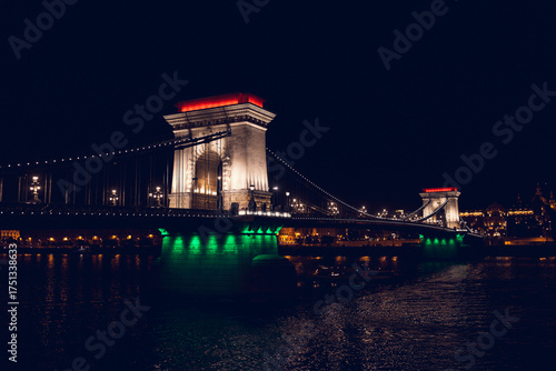 Budapest skyline with the bridge and castle in the night