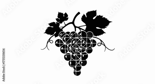 Stylized silhouette of a bunch of grapes with swirling vines and leaves, evoking a sense of natural abundance and vineyard charm.