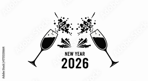 Cheers to a sparkling New Year celebration with champagne glasses and festive confetti.