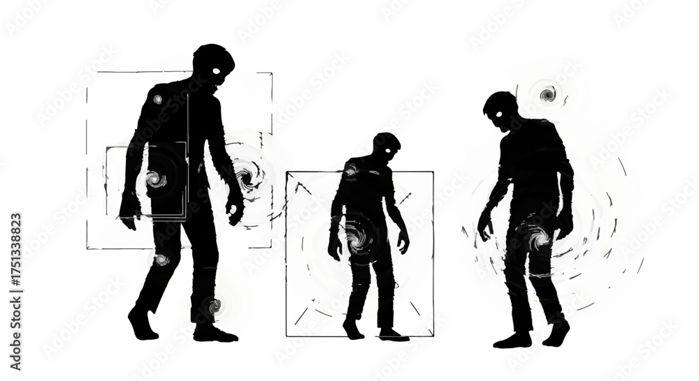 Obraz premium Silhouette figures with outlines and targets, suggesting danger or vulnerability.