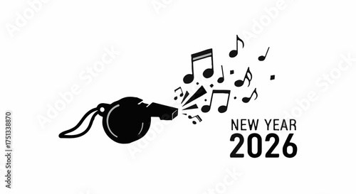 Whistle blows in the new year with musical notes and celebration for 2026.