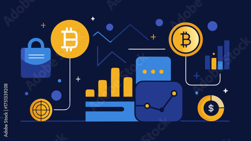 Bitcoin and cryptocurrency investment illustration, showcasing financial growth, market analysis, and digital currency trends