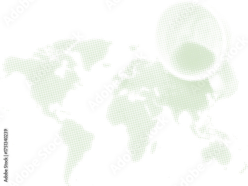 Abstract vector illustration of a world map formed from a coffee spill or stain. Global travel and caffeine concept in a monochrome retro halftone style, isolated graphic element.