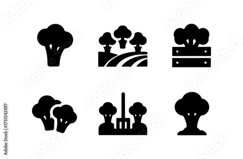 Simple broccoli icon set for food and farming design