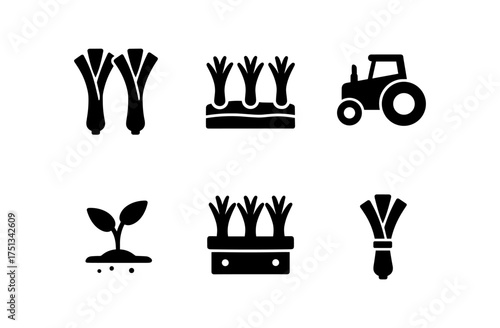 Leek farming icons for agricultural design and farm planning
