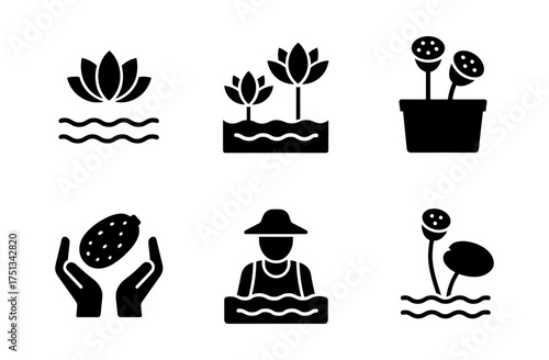 Minimalist lotus pond icons for nature and gardening projects