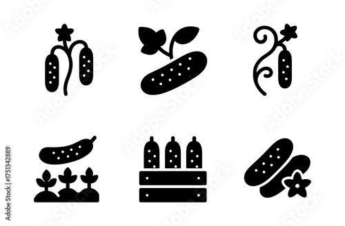 Cucumber farming icons set for agricultural design and branding projects