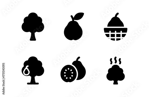 Minimalist guava orchard icons set for food and nature design projects
