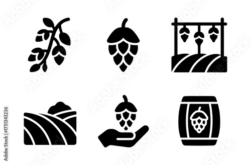 Hop field icons for craft brewing and agriculture design projects