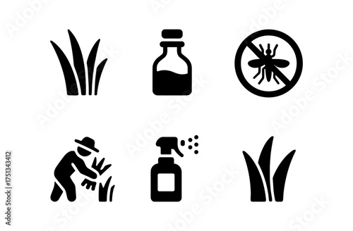 Citronella icon set for mosquito repellent and gardening design projects