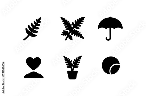 Minimalist japanese fern icons set for natural design elements and decoration