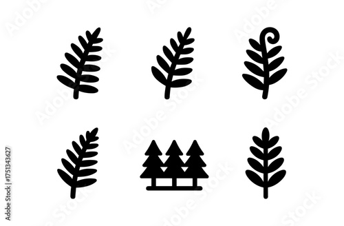 Minimalist autumn fern and forest icons for seasonal design and decoration