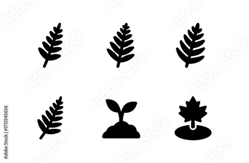 Simple autumn fern and leaf icons for seasonal design projects