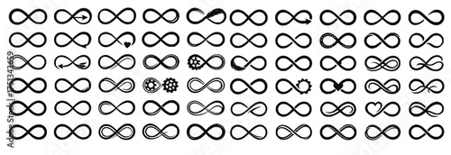 Infinity Symbol Mega Collection with Decorative Variations and Graphic Elements in Black on White