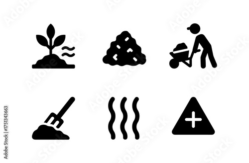 Sphagnum moss icons set for gardening and composting projects