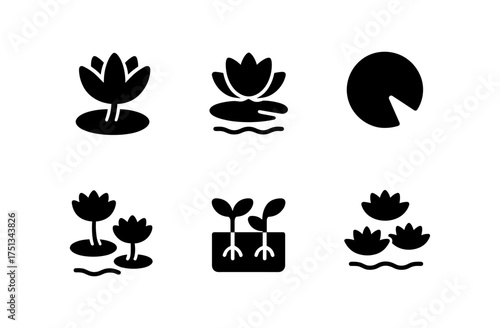 Minimalist water lily icon set for design, print, and digital use