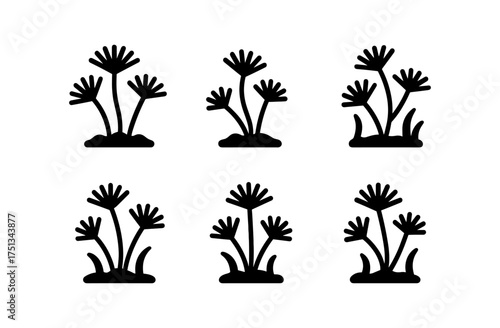 Simple silhouette icons of cabomba aquatic plant for design and decoration