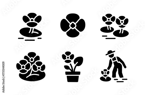 Water poppy icon set for nature and garden design projects