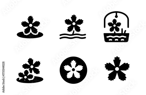 Simple water snowflake icon set for winter themes and design projects