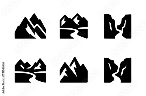Minimalist mountain icon set for nature and adventure design projects