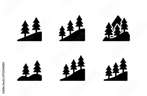 Pine forest icons for nature graphics and minimalist design projects