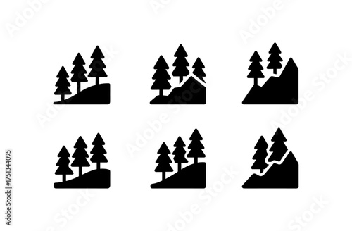 Elegant pine forest icons collection for nature themed designs and prints